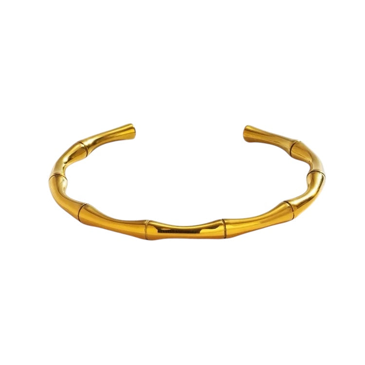 CAROLINE Bamboo cuff bangle, gold-plated, bamboo design, luxury jewelry, water-resistant.