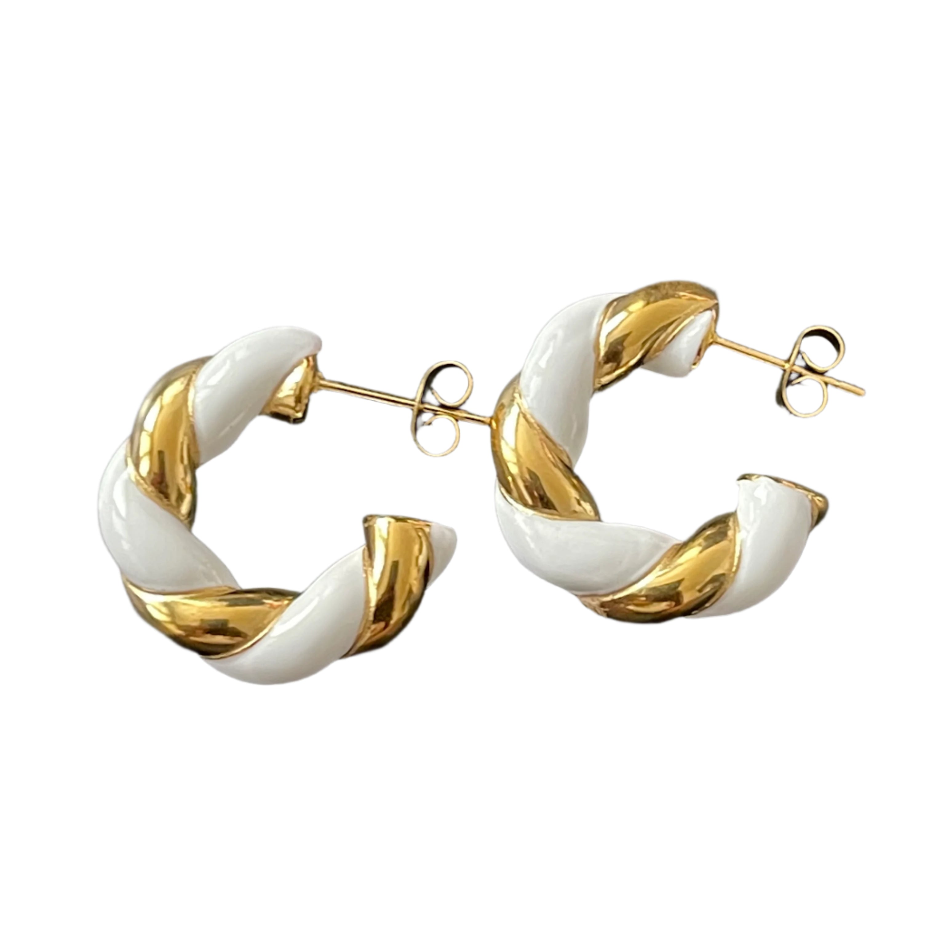 Earrings - CLARA Twisted Hoops in 18K Gold Plated white close up