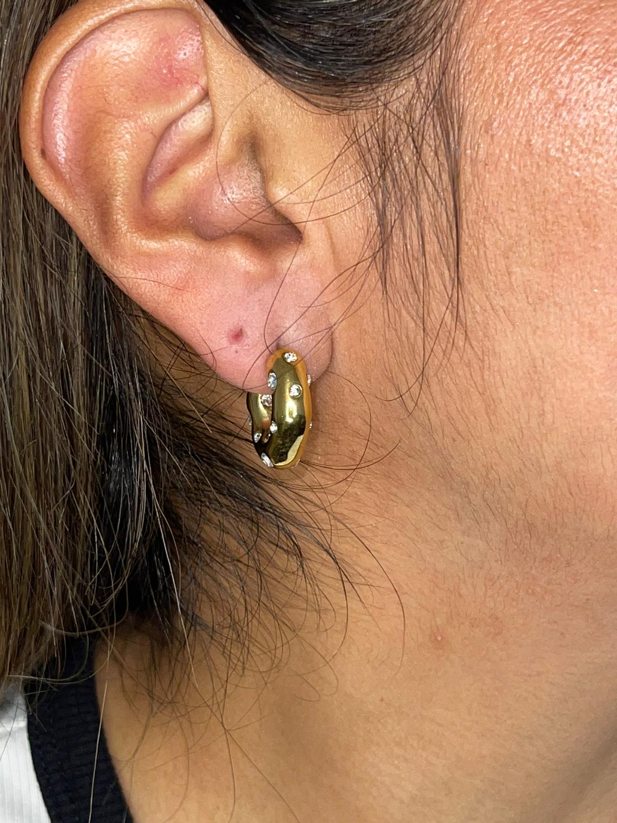 Earrings - ALEYNA Small Diamond Hoops 18k Gold Plated worn