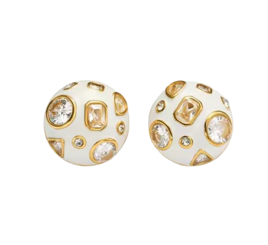 BIANCA Stud Earrings with colorful gems and white enamel design.