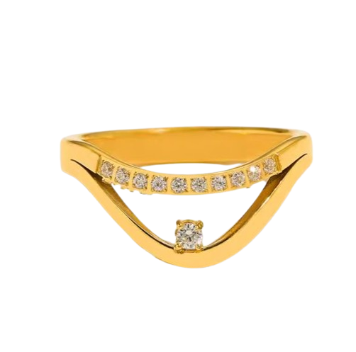 Shelley Ring with gold-plated V-curve design and cubic zirconia stones.