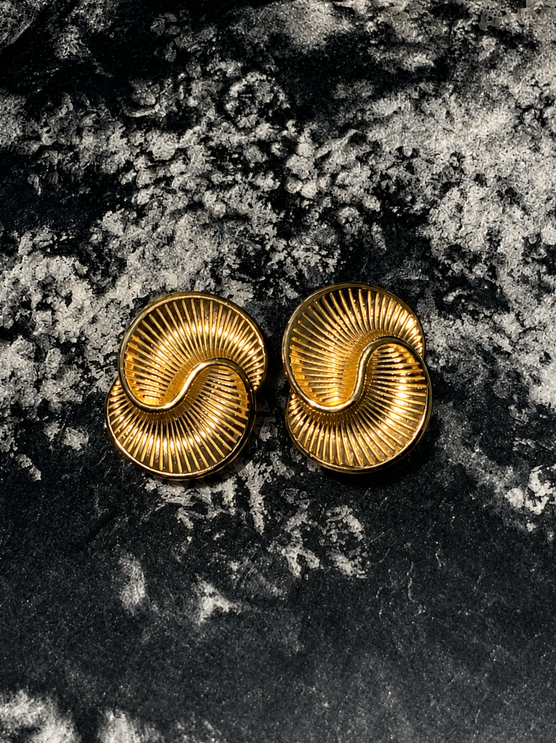 AMANDA Earrings 18K gold plated spiral design with ridged detailing and secure stud backing
