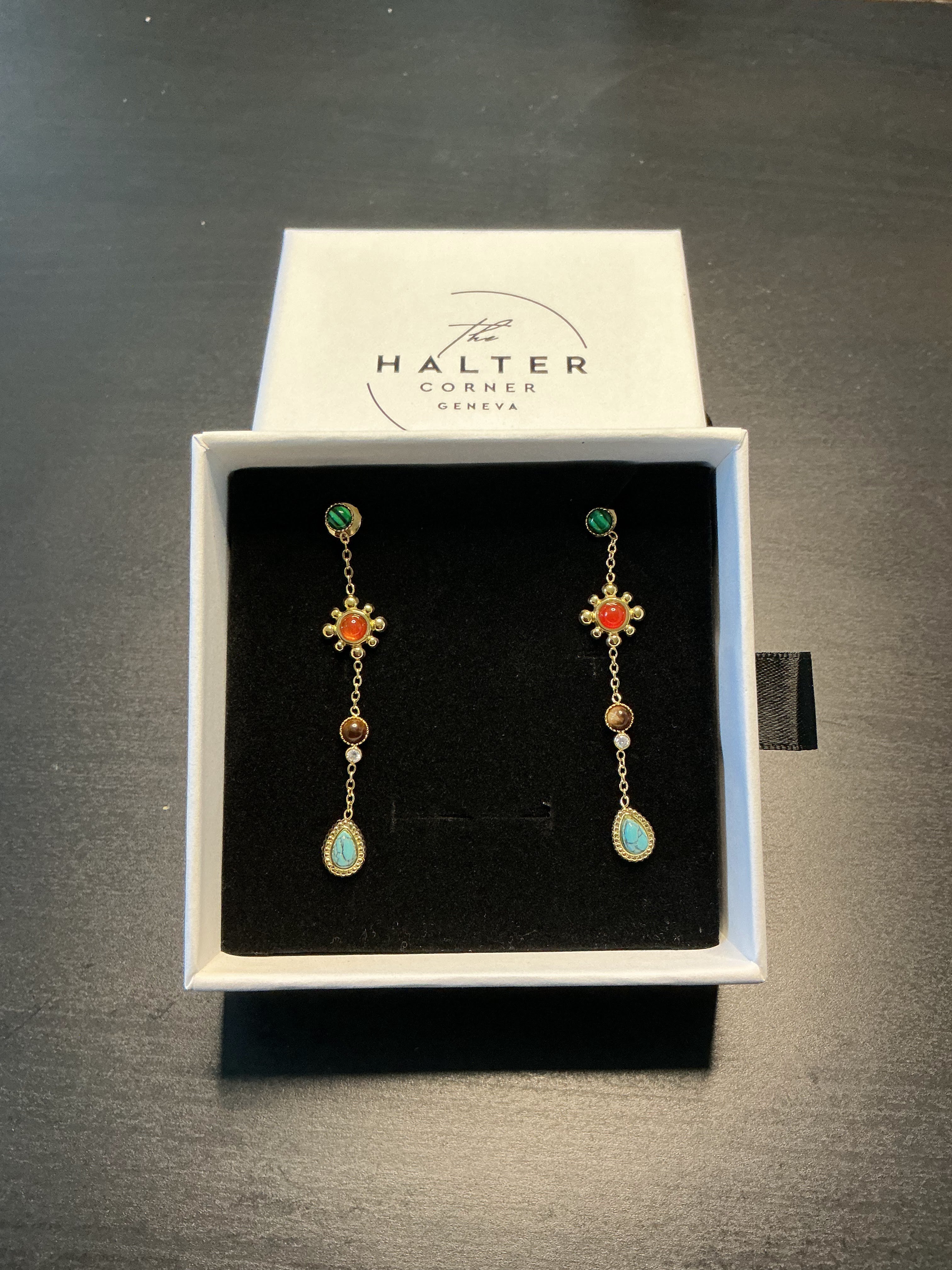 VALENCIA drop earrings gold-plated with multicolor stones vintage-inspired design lightweight and water-resistant