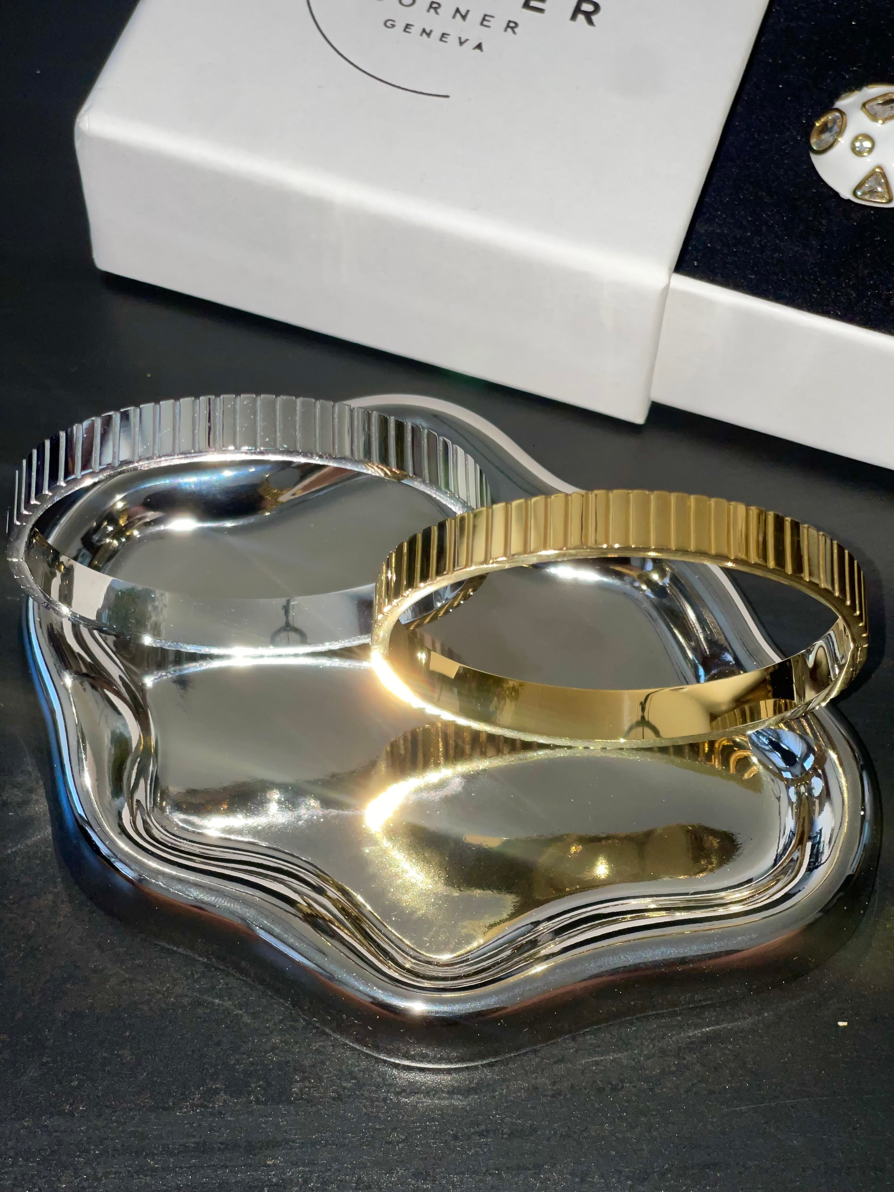 MONACO Bangles gold and silver stainless steel textured ribbed bracelet with 18K gold-plated finish