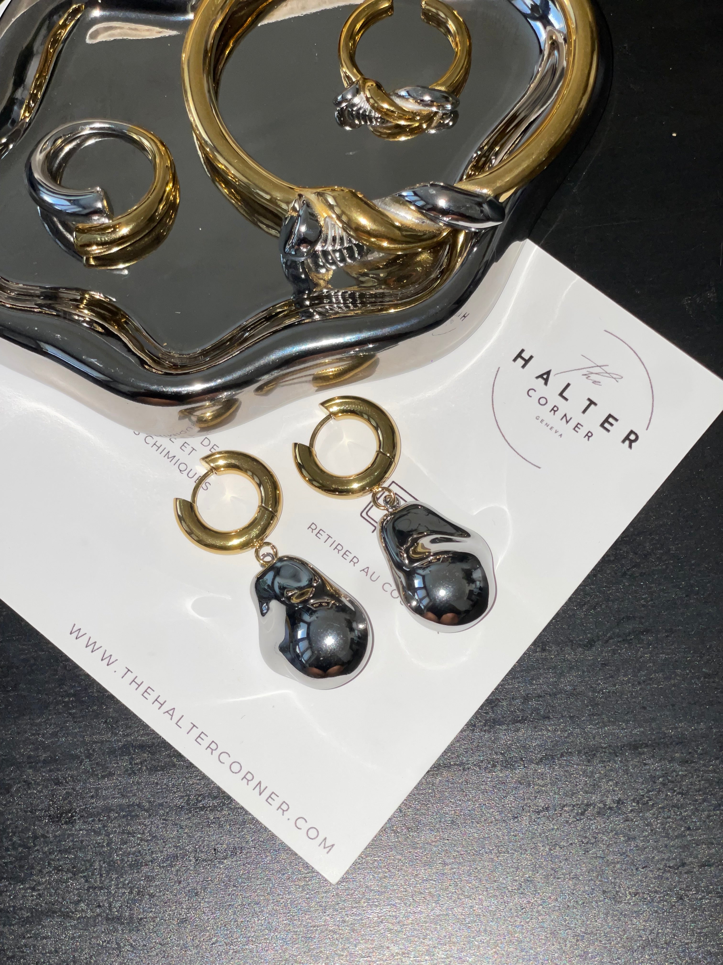 GISELLE drops earrings featuring gold-plated and stainless steel sculptural design
