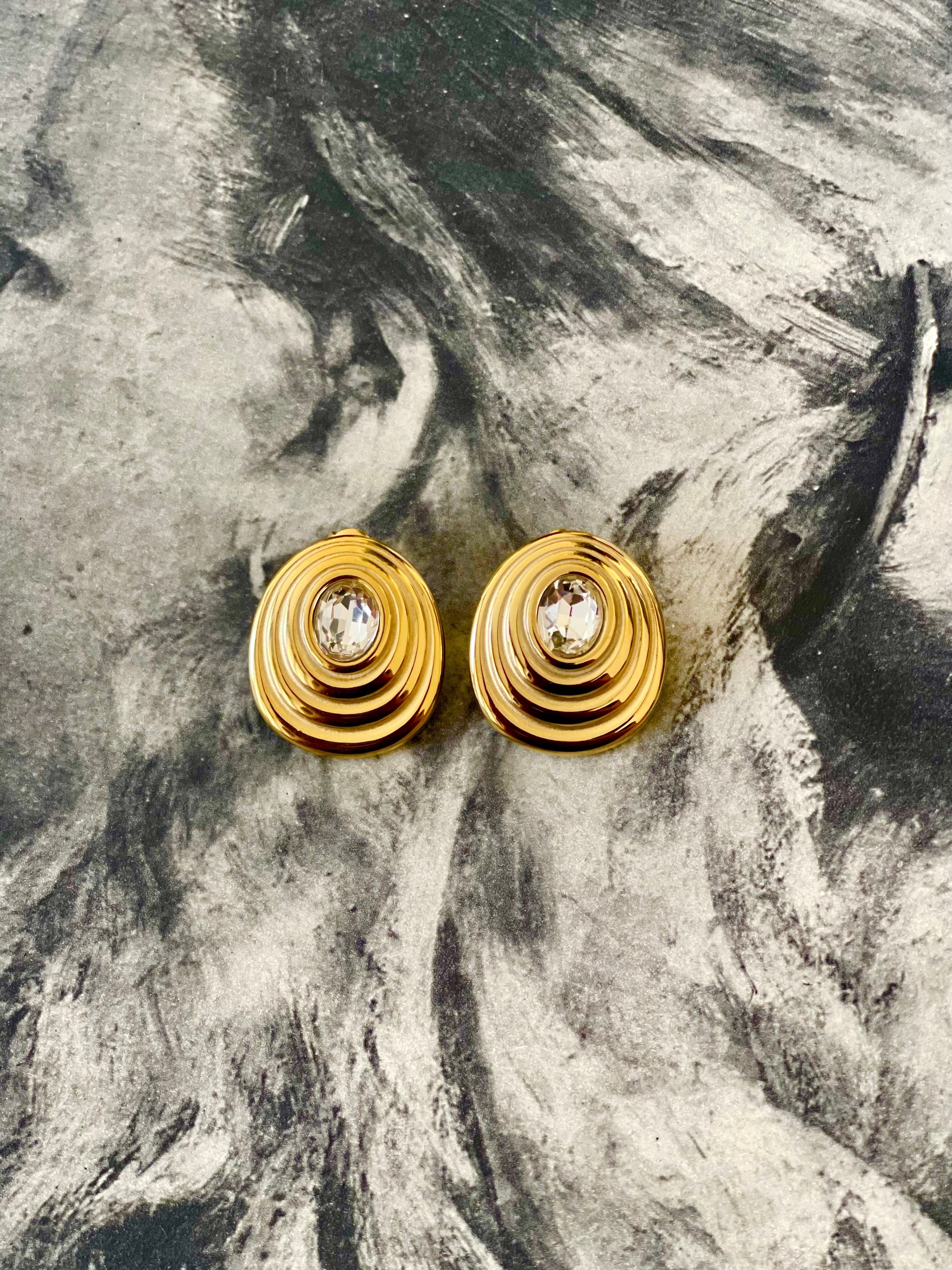 CHLOE earrings 18K gold-plated vintage layered design with crystal center elegant statement jewelry