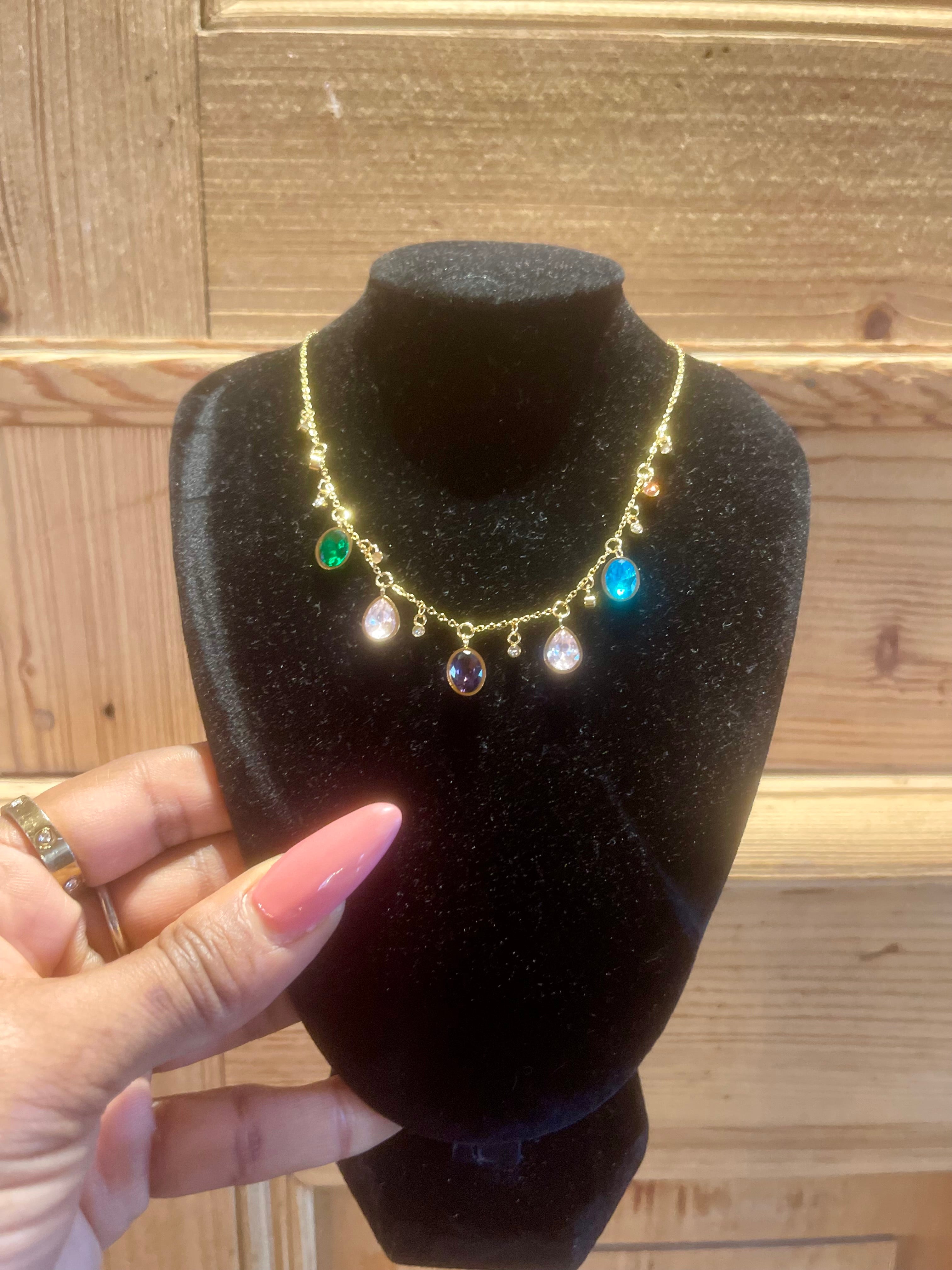 Alessia Necklace 18K gold-plated with multicolor crystal charms on a delicate gold chain