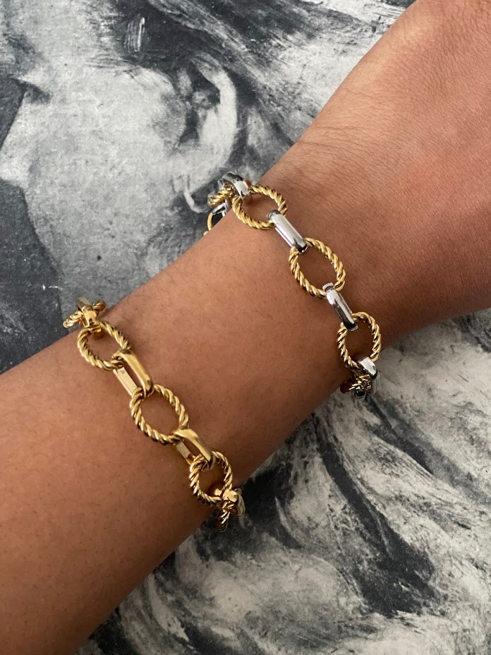 Modern gold MILA Bracelet with linked design and mixed-metal accents