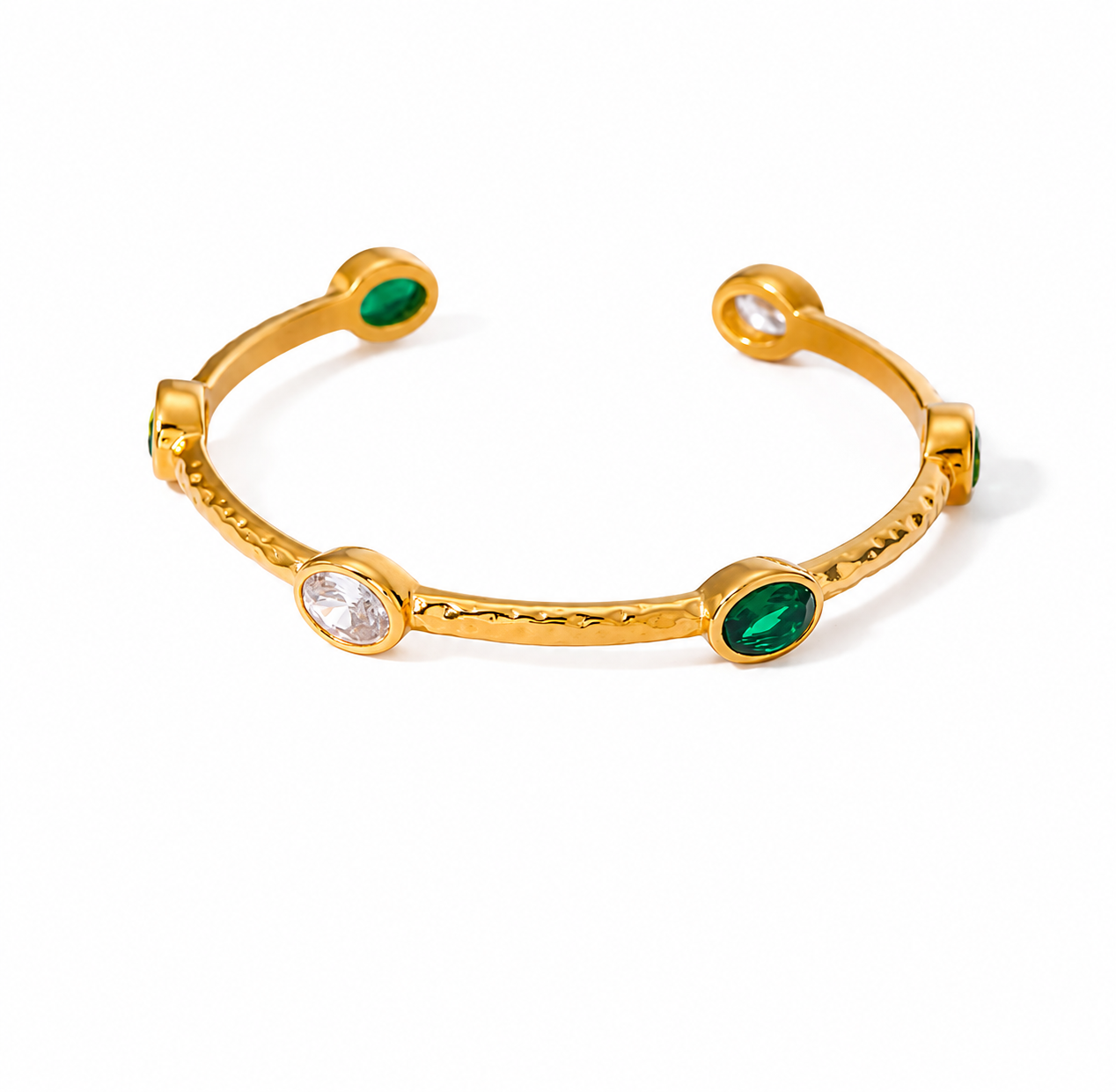BAILEY Bangle – Hammered Bangle with Emerald & Clear Stones