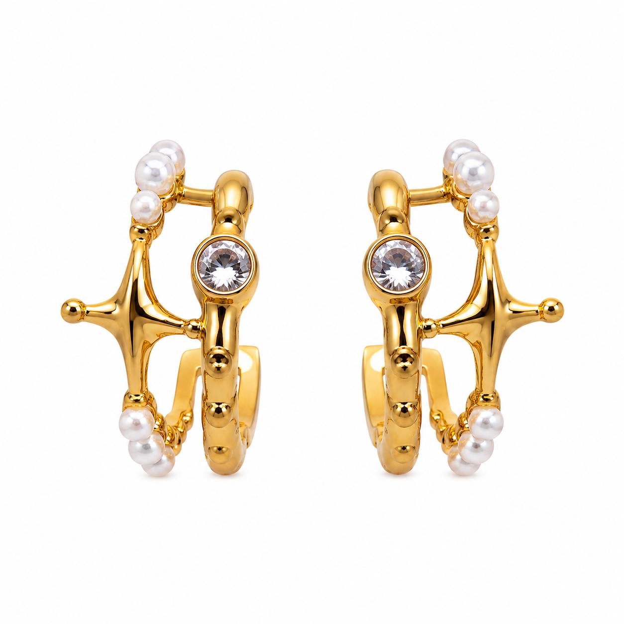 FARAH – Pearl & Crystal Charm Hoops